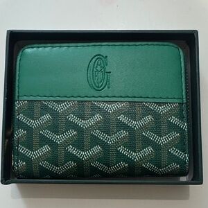 Goyard Unisex Green Chevron Coates Canvas & Leather Wallet